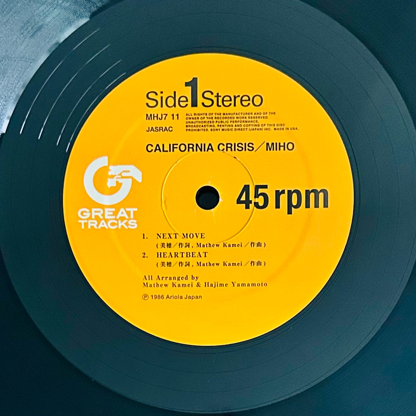 Miho/ California Crisis (réédition 2018) Single 12"