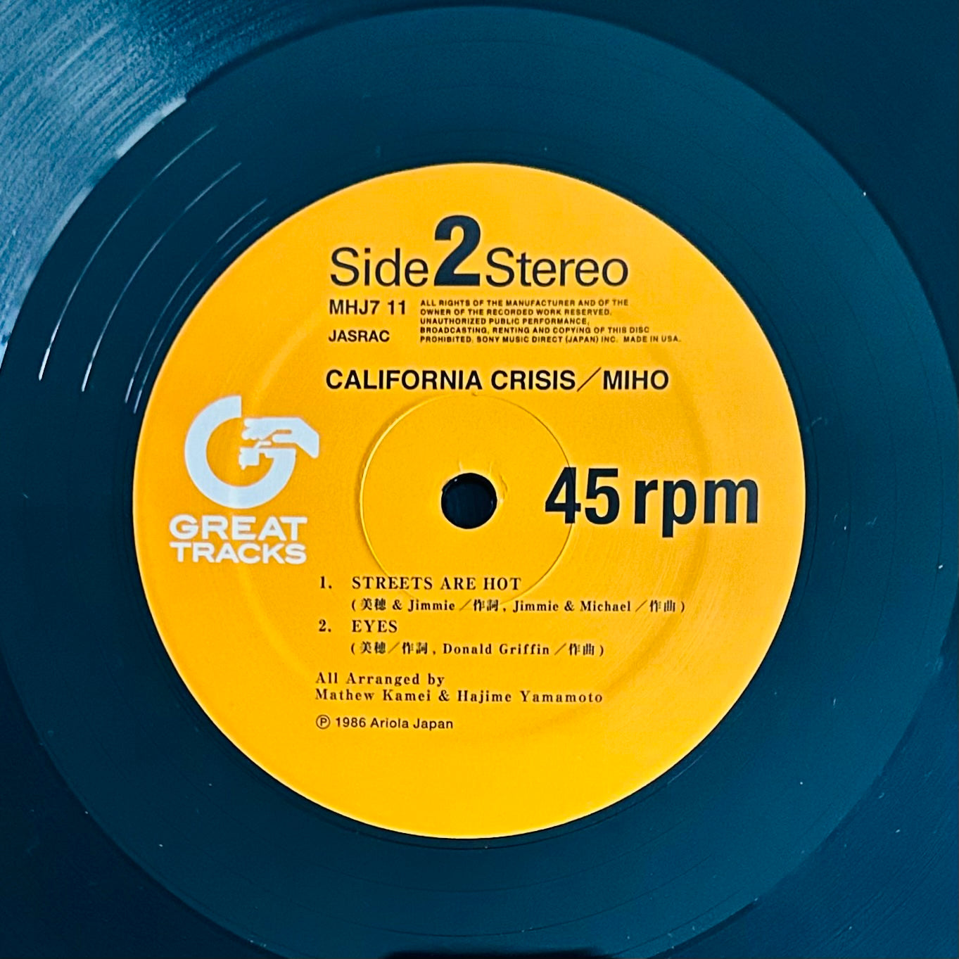Miho/ California Crisis (réédition 2018) Single 12"