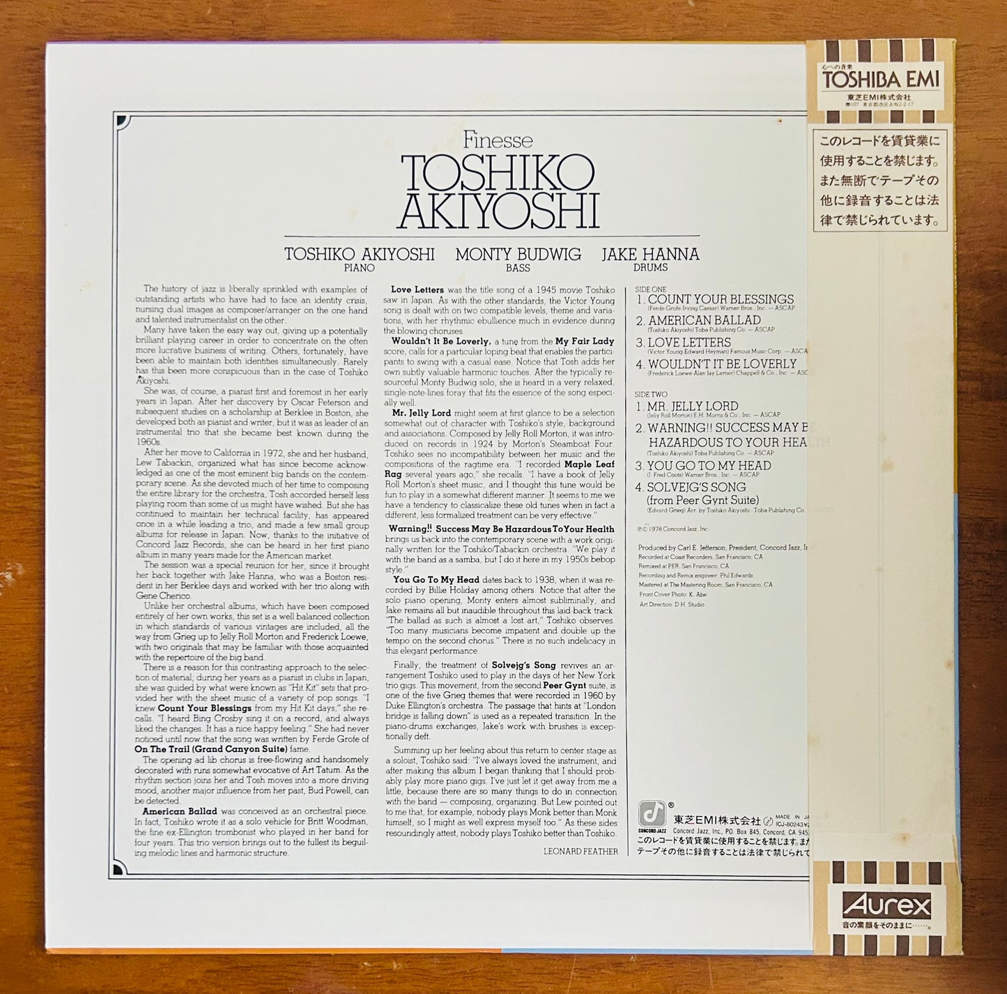 Toshiko Akiyoshi/ Finesse(JapanPress1978)