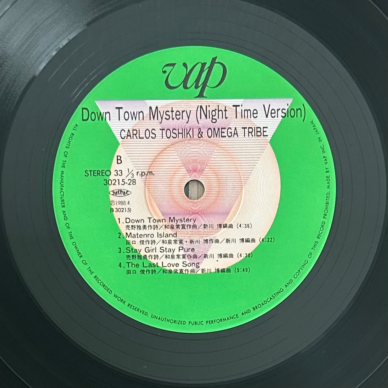 Carlos Toshiki & Omega Tribe/ Down Town Mystery Night Time Version  (original 1988)