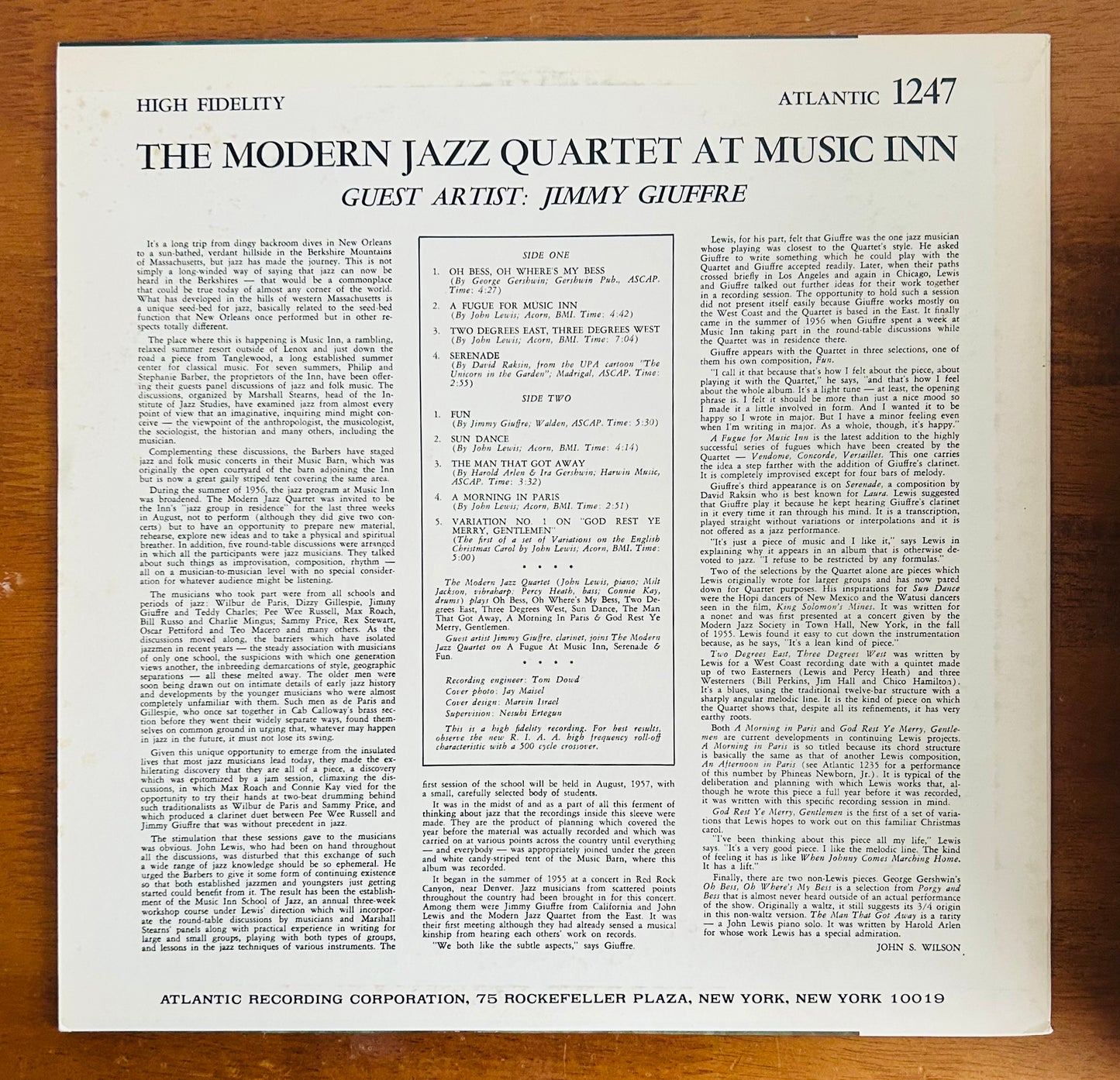The Modern Jazz Quartet Guest Artist Jimmy Giuffre/ The Modern Jazz Quartet At Music Inn（JapanPress1972 Reissue）