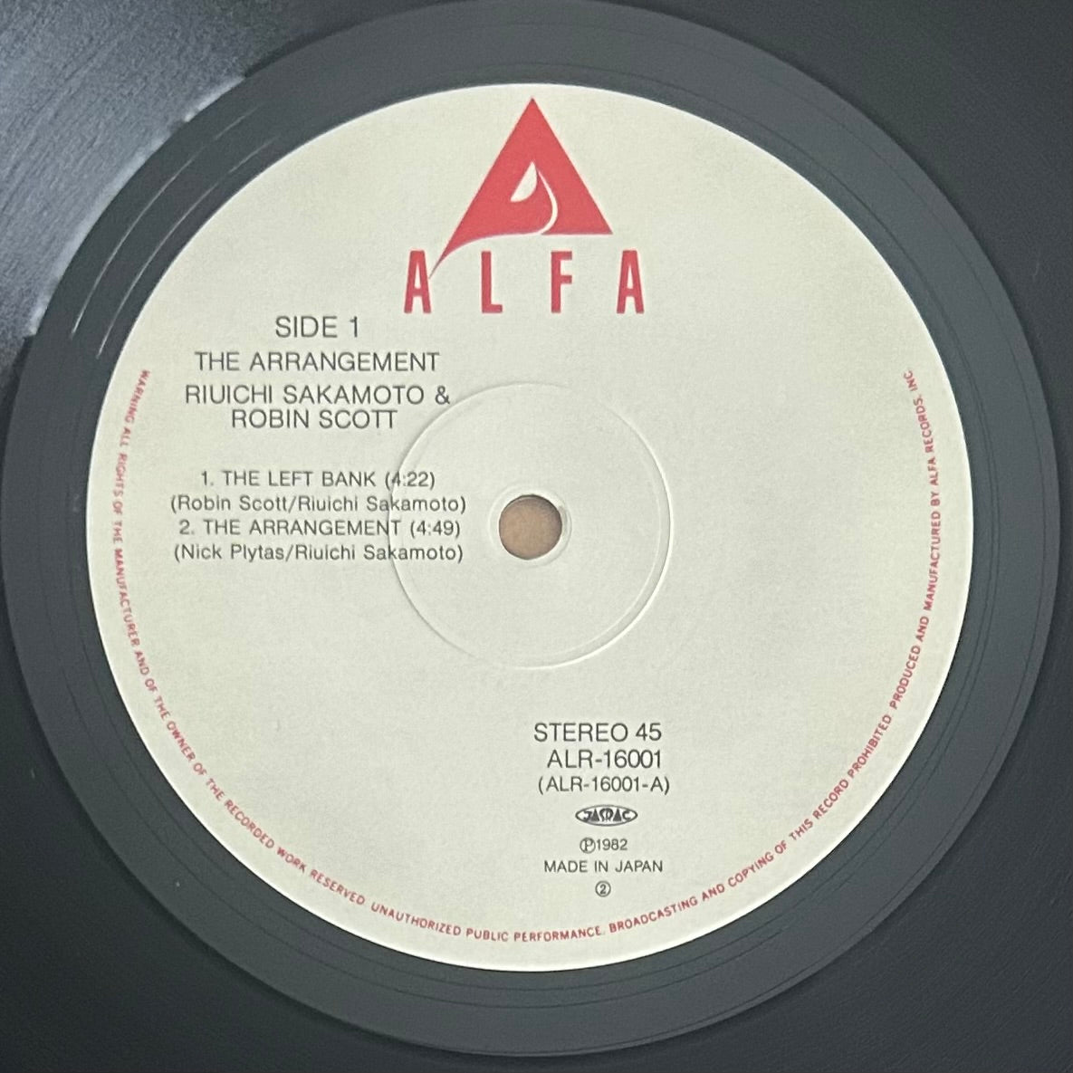 Riuichi Sakamoto & Robin Scott/ The Arrangement  (original 1983)  12" Single
