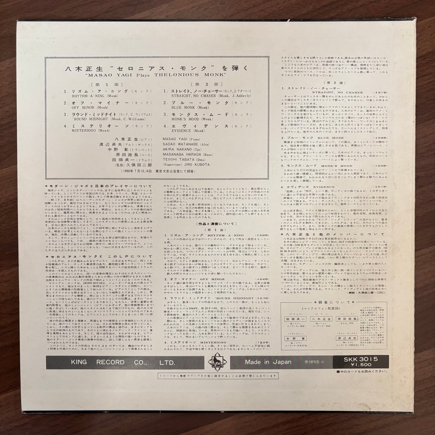 Masao Yagi /Yagi Plays Thelonious Monk (original 1973)